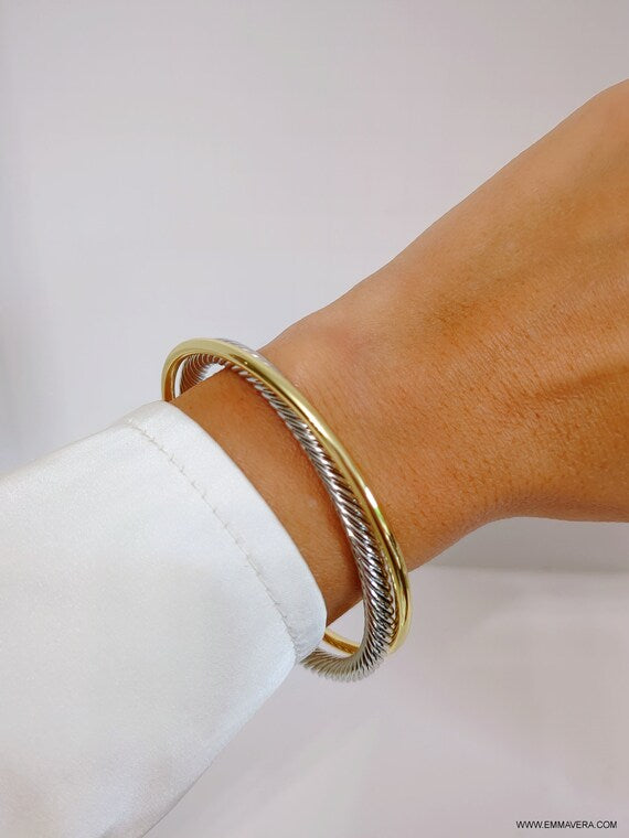 Two Tone Double Cable Bangle