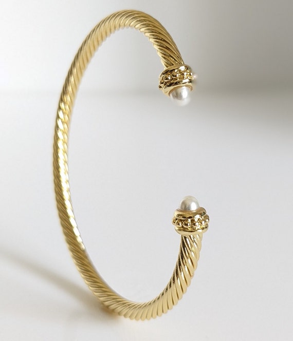 Gold Pearl Bangle Bracelet