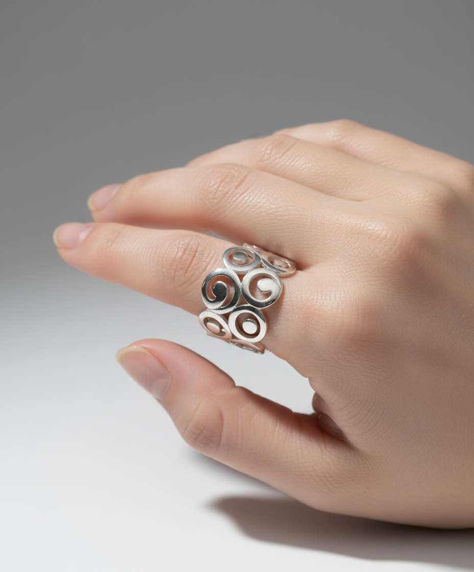 Sterling Silver 925 Swirls Spiral Ring