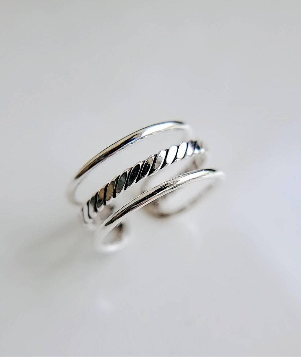 Sterling Silver Adjustable Triple Band Ring