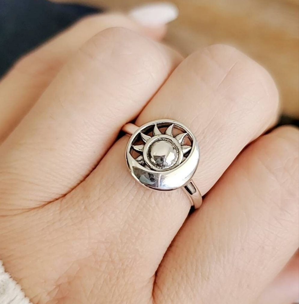 Sterling Silver Sun Eclipse Moon Ring