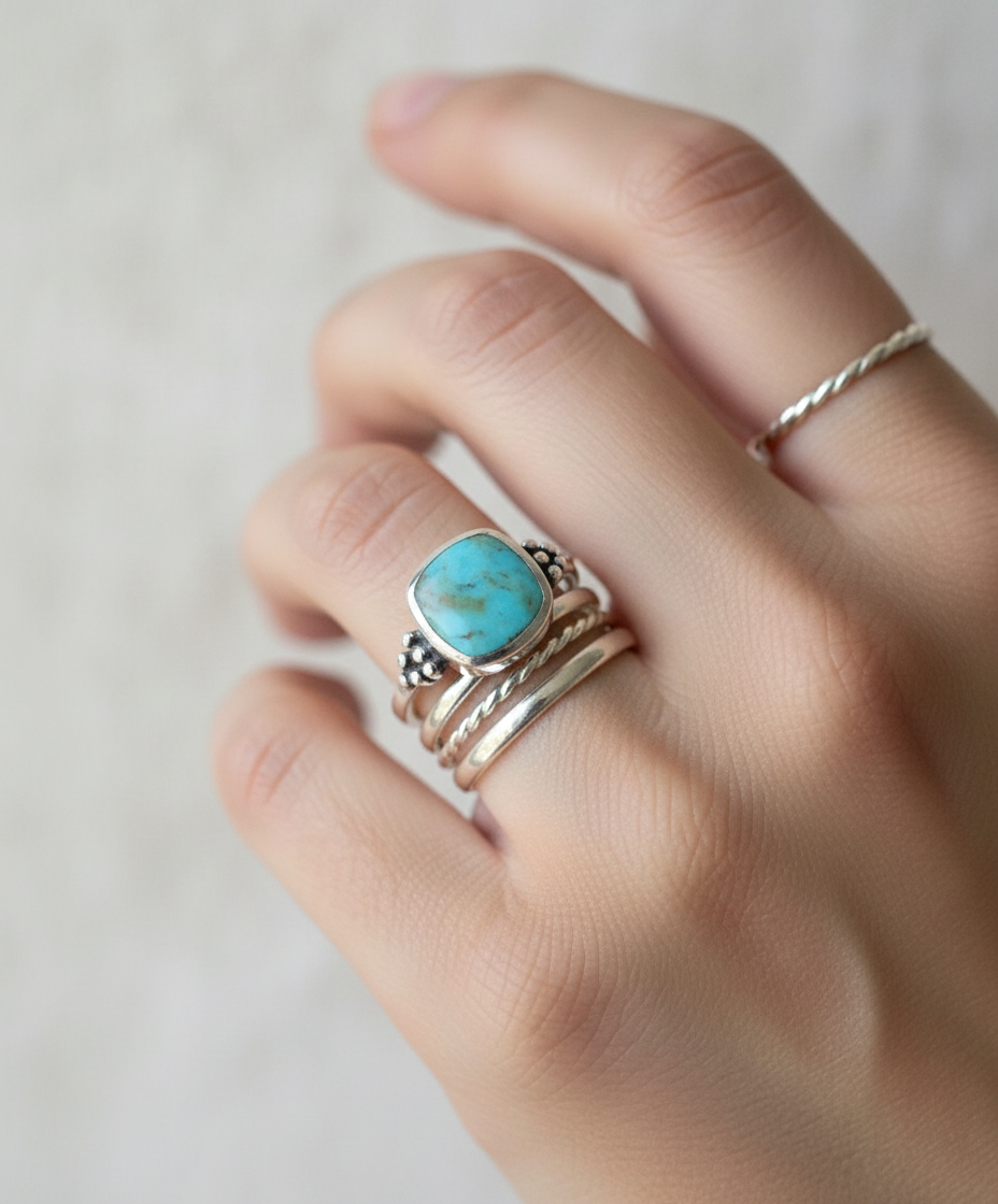 Sterling Silver Genuine Turquoise Bohemian Ring