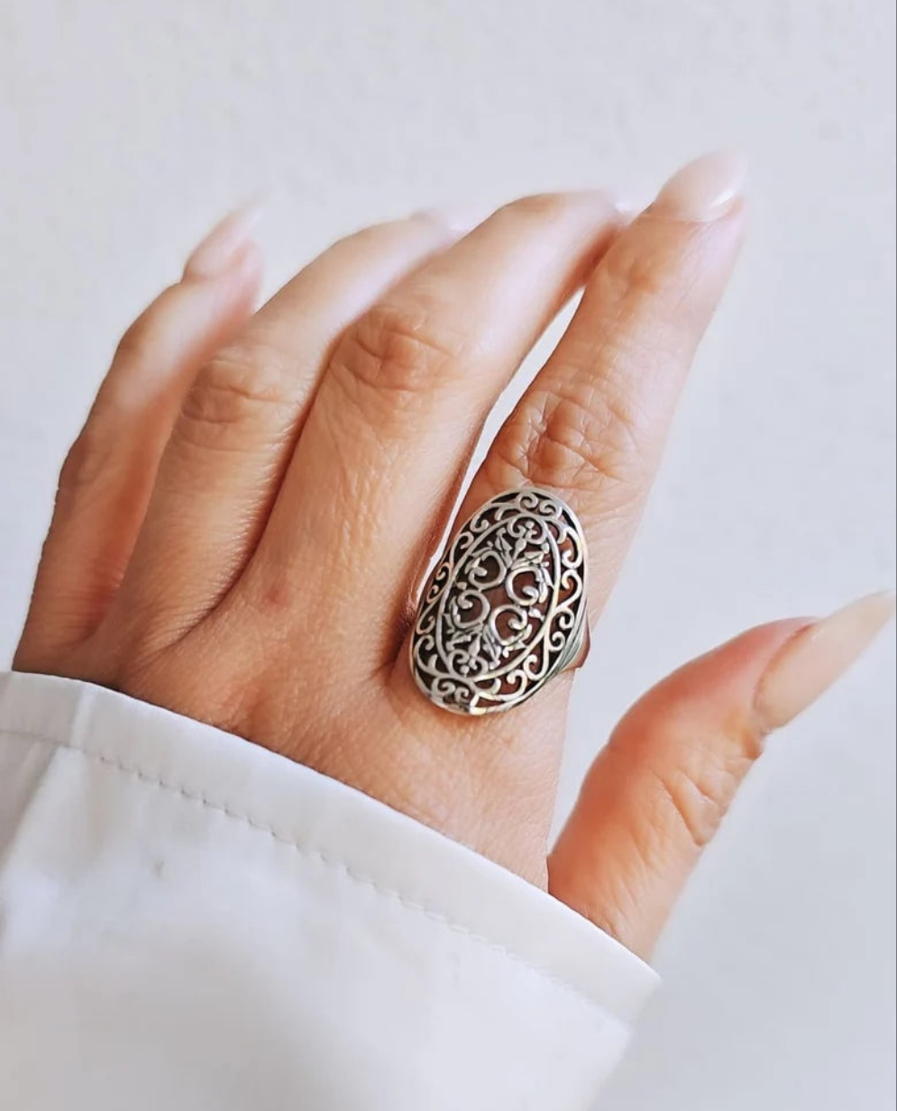 Filigree Shield Sterling Silver Ring