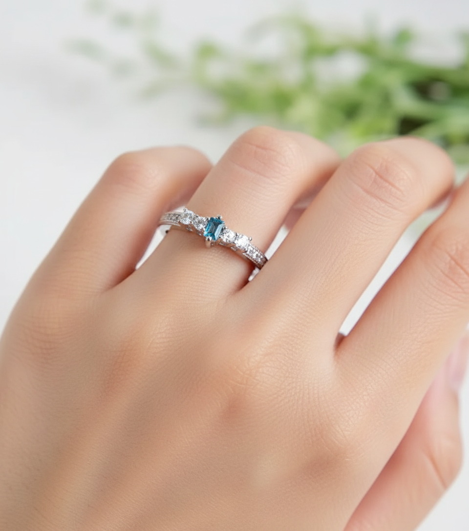 Sterling Silver Genuine Aquamarine Ring