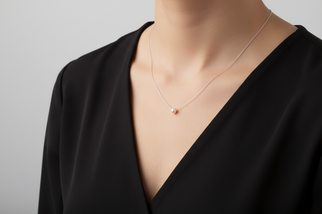 Sterling Silver Floating Natural Pearl Necklace