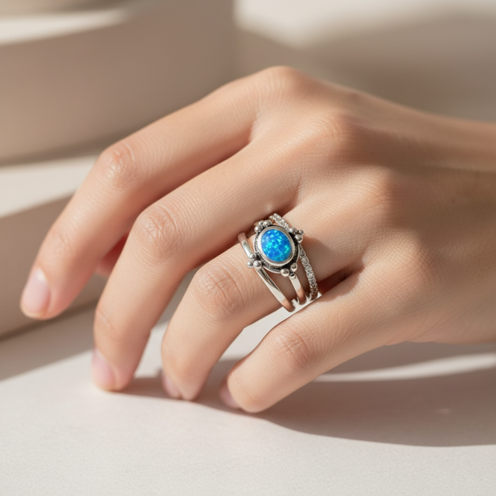 Sterling Silver Blue Opal Ring