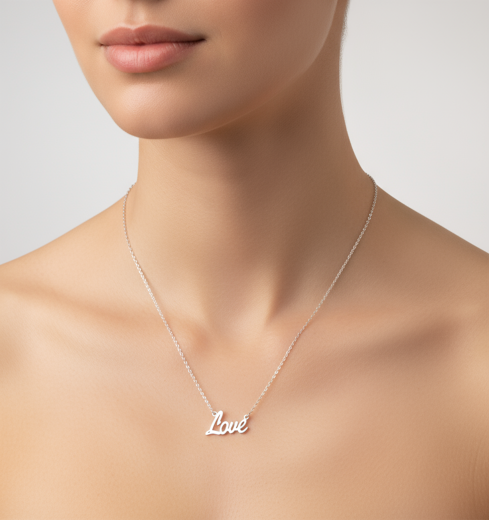 Love Script Sterling Silver Necklace Chain