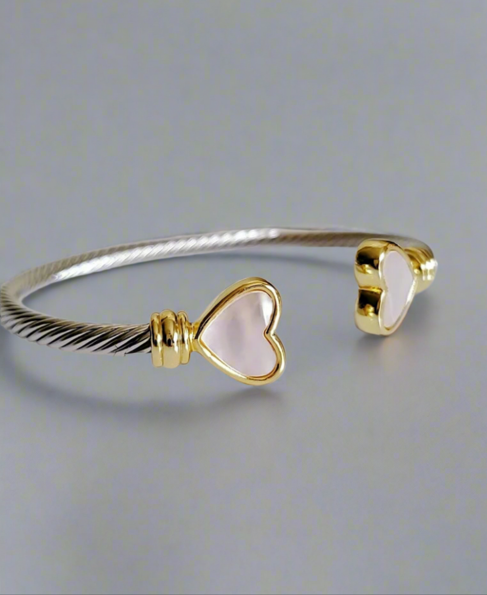 Mother of Pearl Heart Bangle Bracelet