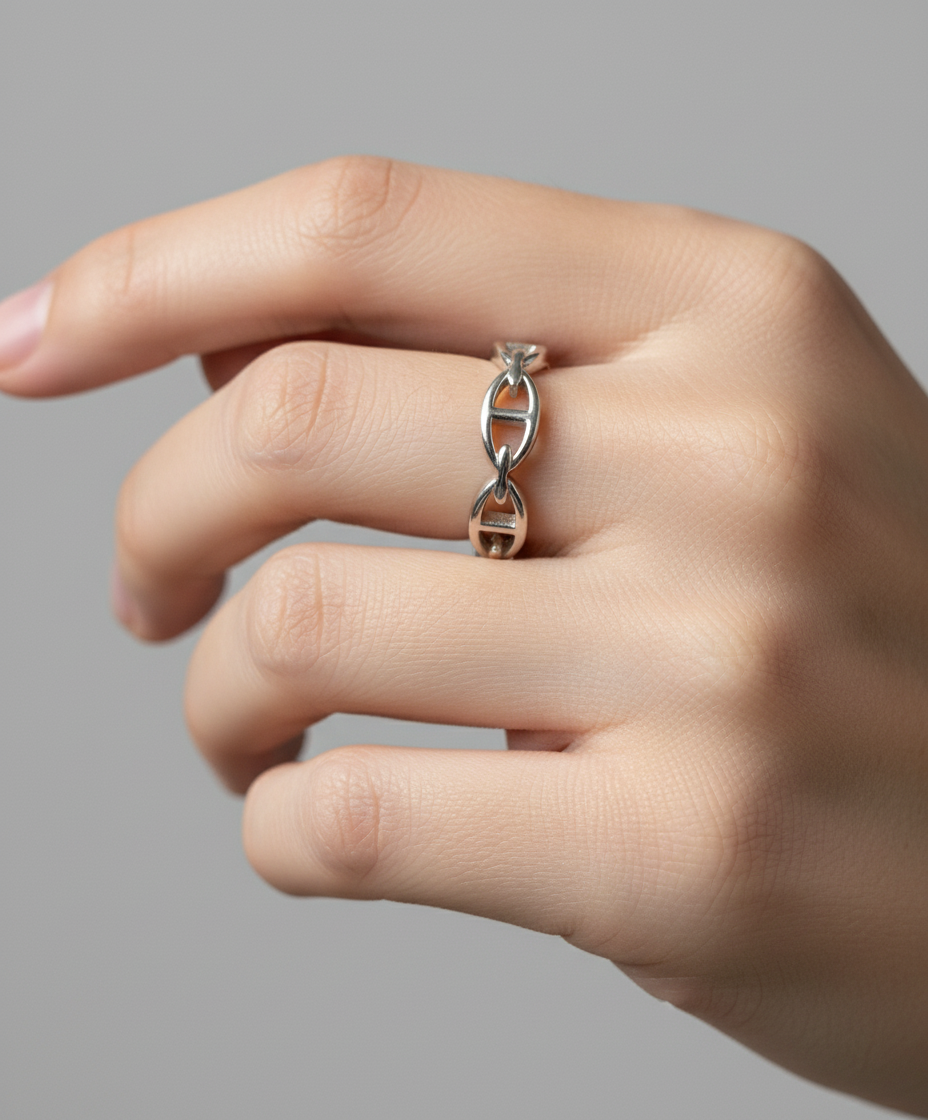 Sterling Silver Mariner Link Chain Minimalist Ring