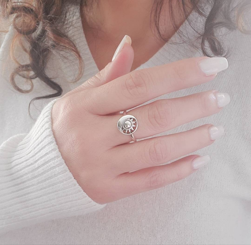 Sterling Silver Sun Eclipse Moon Ring