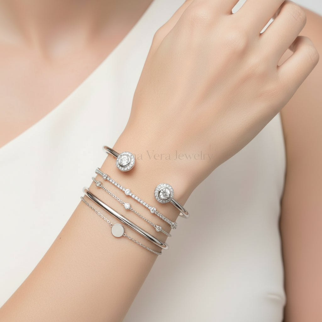 Silver Cz accents Halo Bracelet