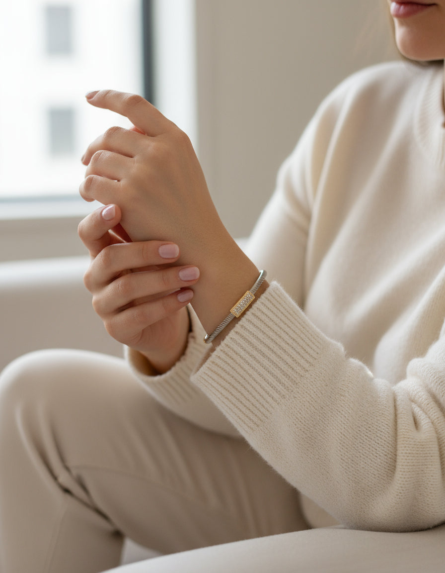 Silver Dainty Cable Bangle bracelet
