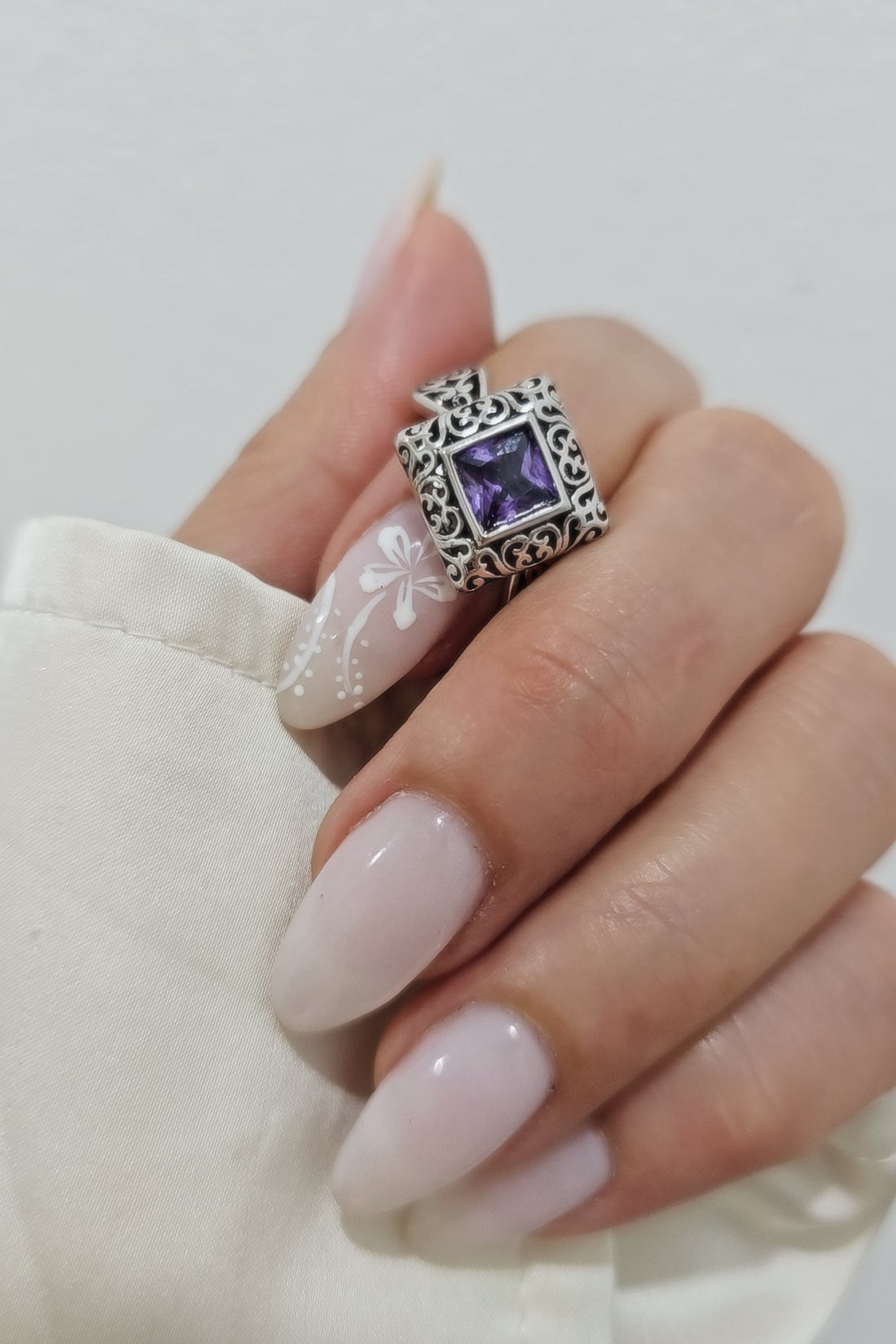 Bali Square Princess Cut Amethyst Ring