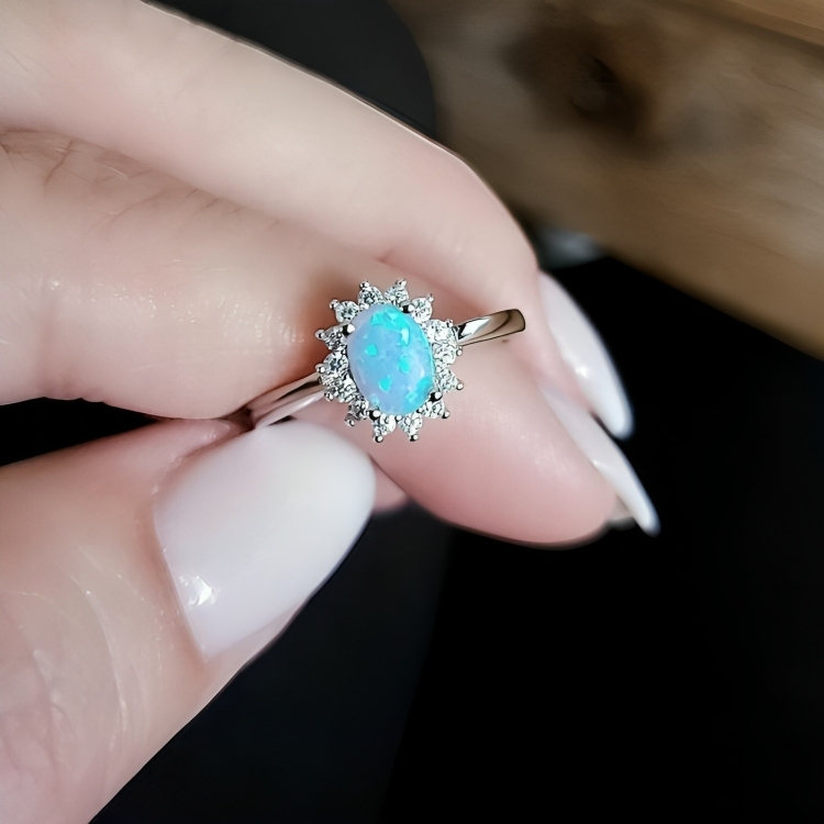 Dainty Blue Opal Ring