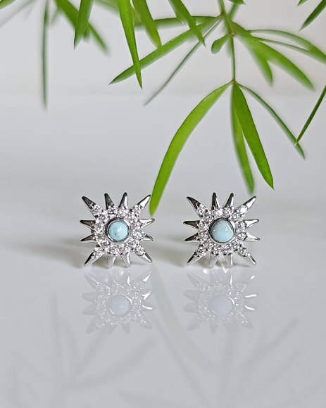 Sterling Silver Starburst Larimar Earrings