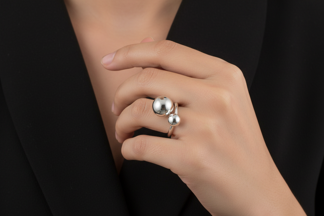 Sterling Silver Bold Sphere Geometric Ring