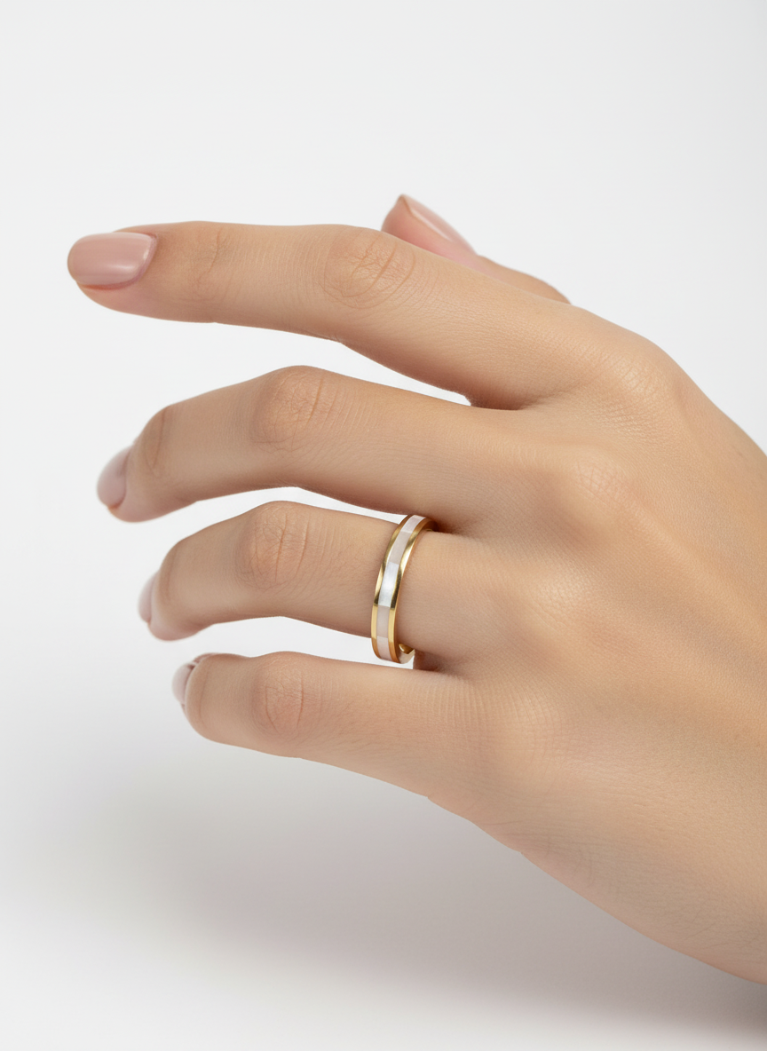 Sterling Silver 18K Gold Plated Mother of Pearl Ring