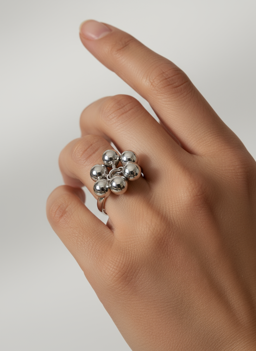 Sterling Silver 925 Dangling Spheres Ring