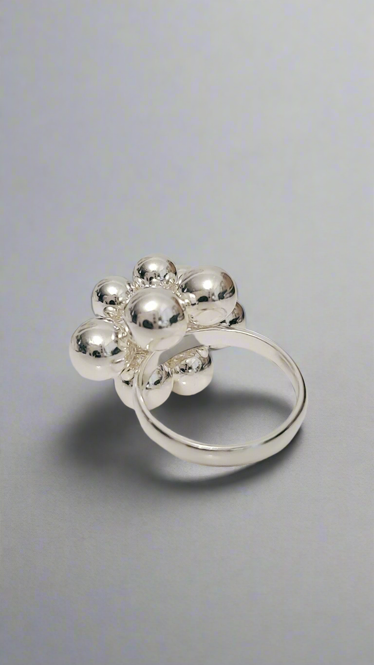 Sterling Silver Dangling Spheres Beads Ring