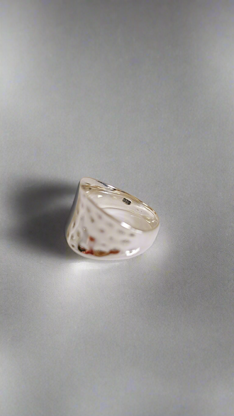 Concave Hammered Solid Sterling Silver Ring