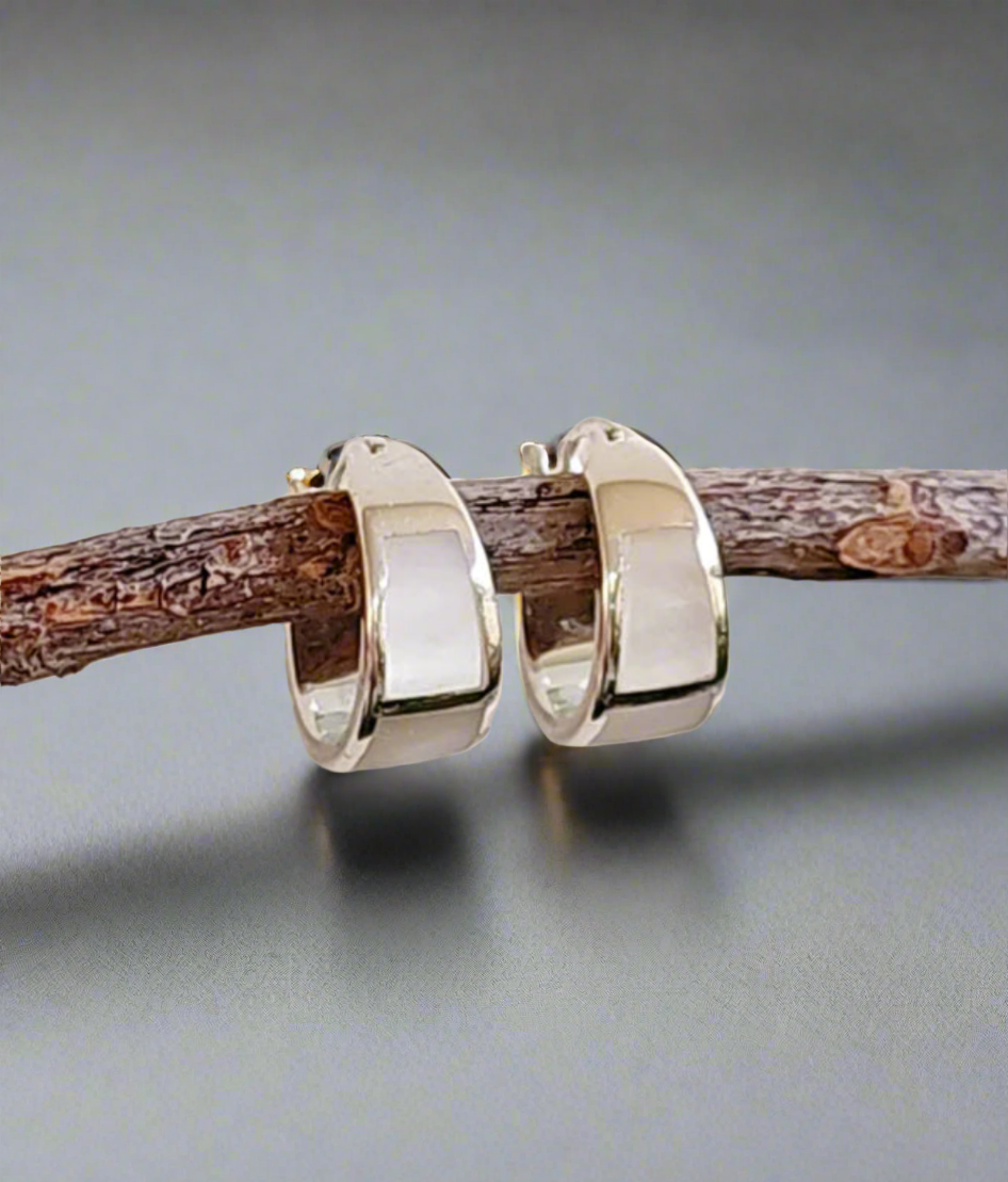 Sterling Silver Mother of Pearl Hoop Earrings