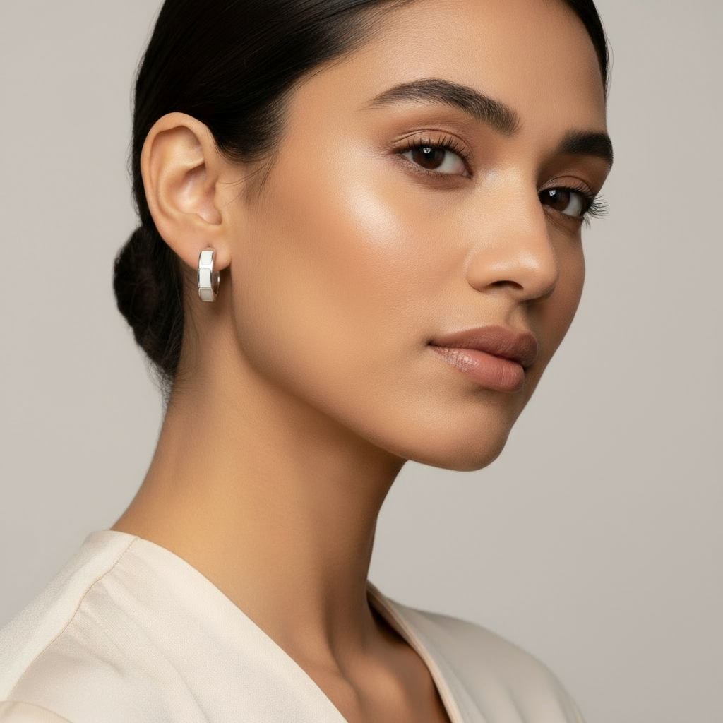 Sterling Silver 925 Natural Mother of Pearl Hoop Earrings