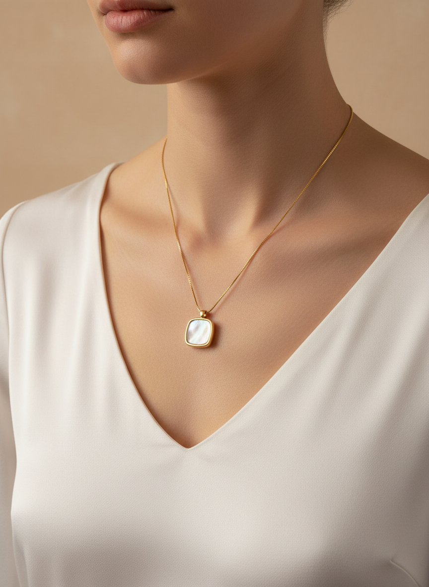 Square Gold Mother of Pearl Necklace