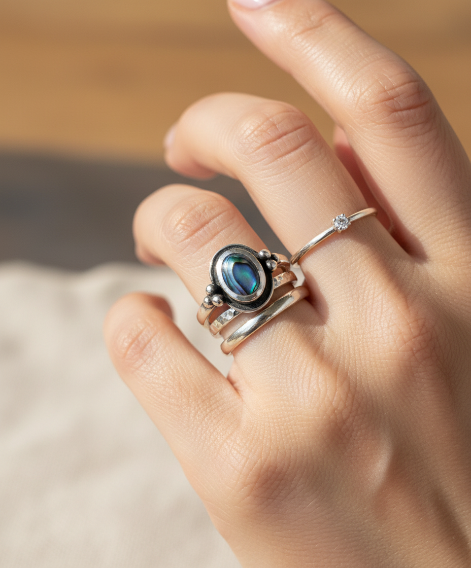 Sterling Silver Genuine Abalone Ring