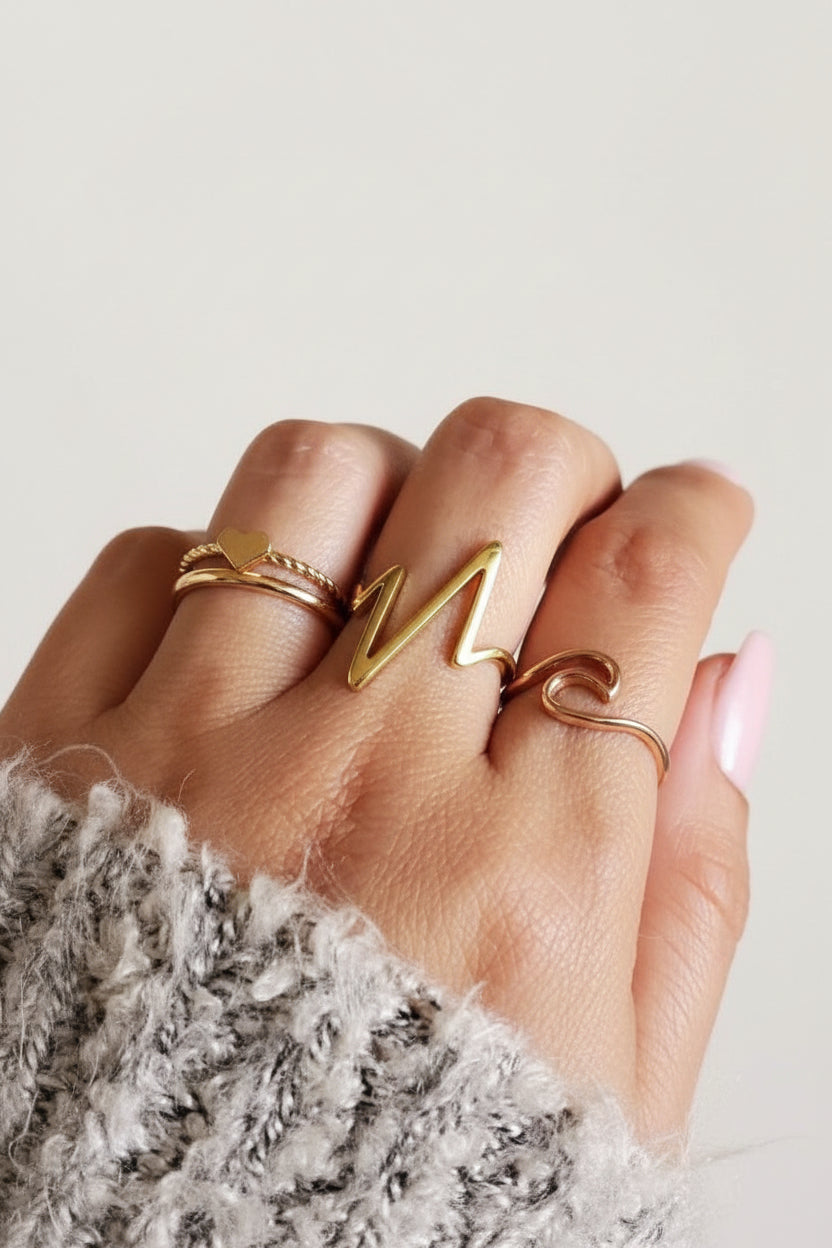 Sterling Silver Heart Beat Gold Plated Ring