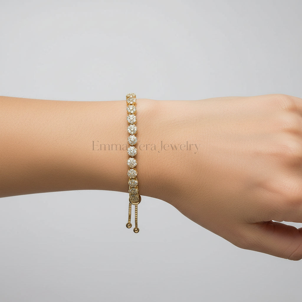 Slider Silver Gold Crystal Tennis Bracelet