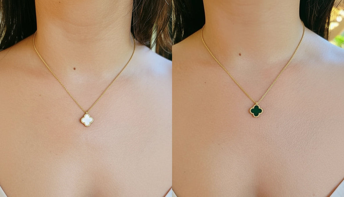 Gold Mother of Pearl, Black  Clover Necklace