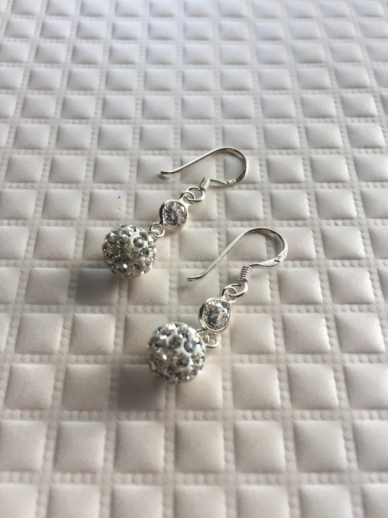 White Crystal Disco Ball Bride Earrings