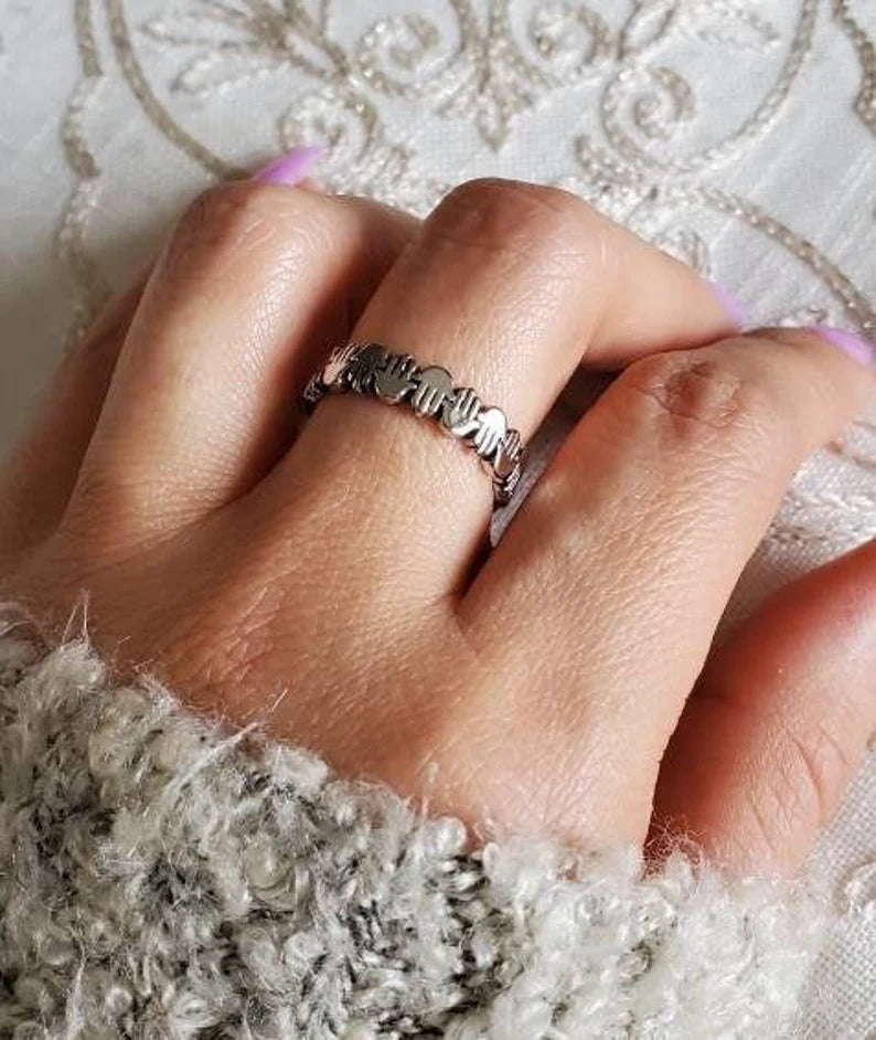 Sterling Silver Hand of Fatima Hansa Protection Amulet Ring