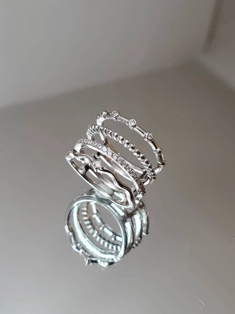 Multi Stack Layered Sterling Silver Ring