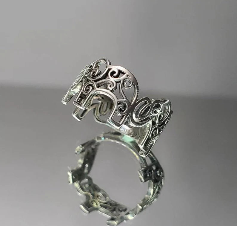 Elephant Mandala Sterling Silver Ring