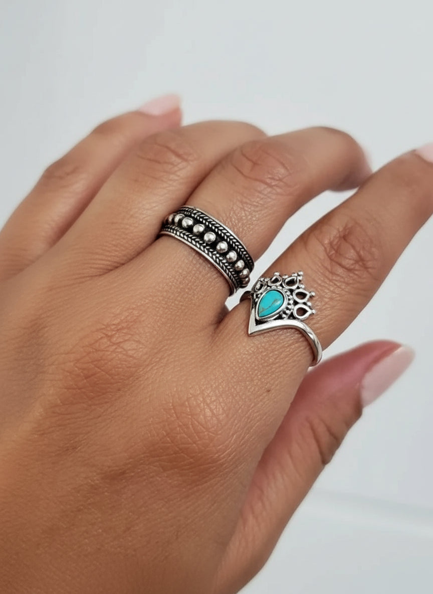 Sterling Silver Beaded Bali Ring