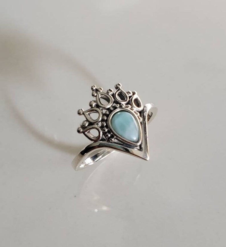 Larimar Mandala Sterling Silver Women Ring