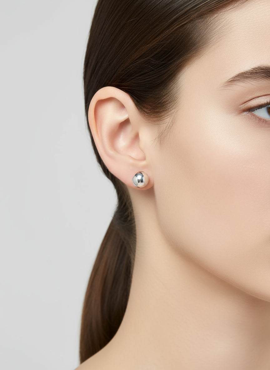 Round Ball 925 Sterling Silver Simple Studs