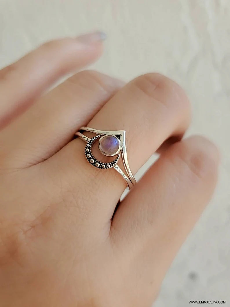 Crescent Beaded Moon Ring