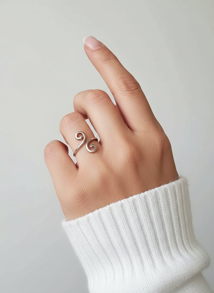 Sterling Silver 925 Spiral Minimalist Adjustable Ring