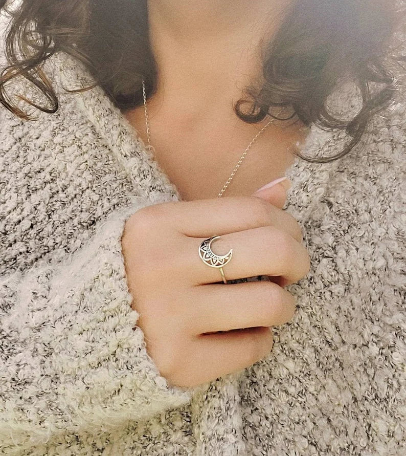 Sterling Silver Crescent Moon Ring
