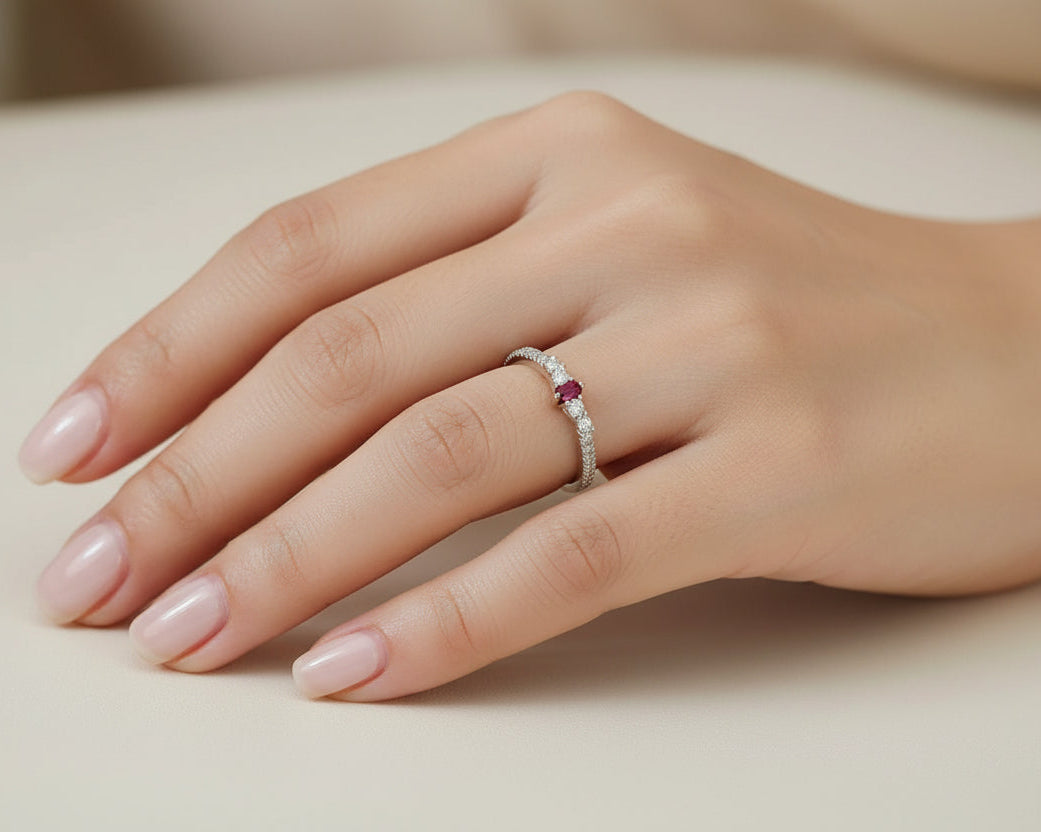 Sterling Silver Emerald Cut Garnet Ring