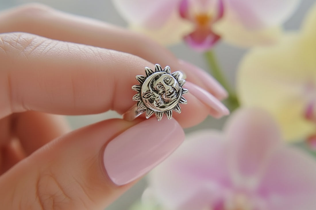 Moon Sun Face Sterling Silver Ring