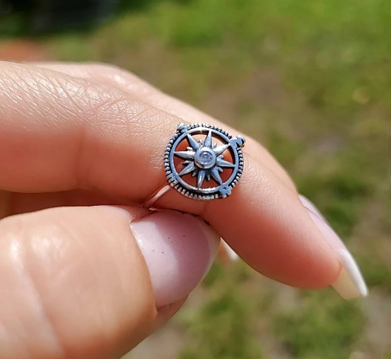 Nautical Compass Sterling Silver Women's Ring