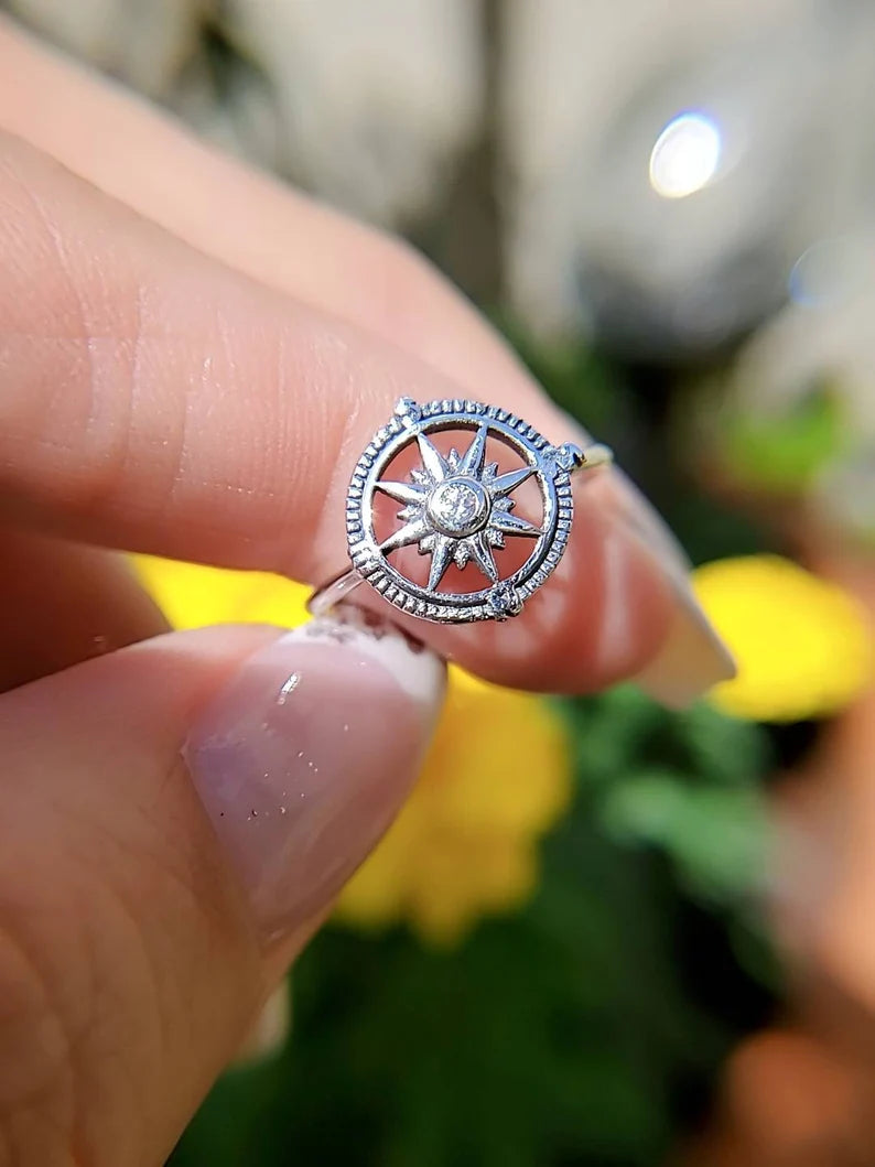 Sterling Silver Nautical Compass Ring