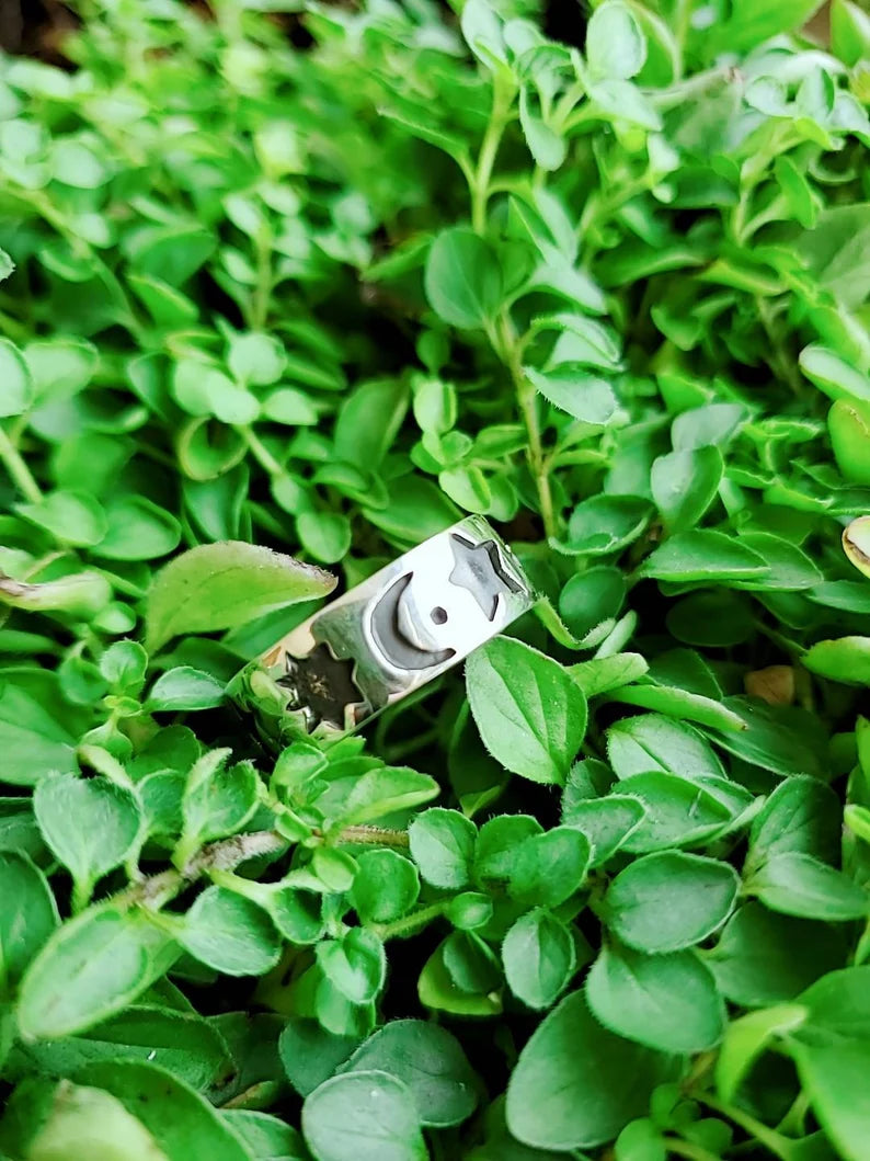 Sterling Silver Moon Star Celestial Ring