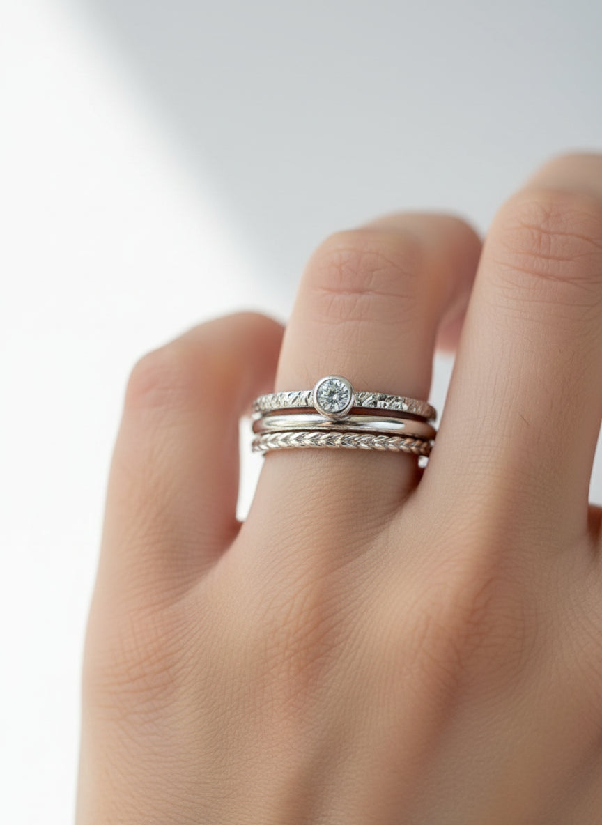 Sterling Silver Dainty Round Cut Stack Ring
