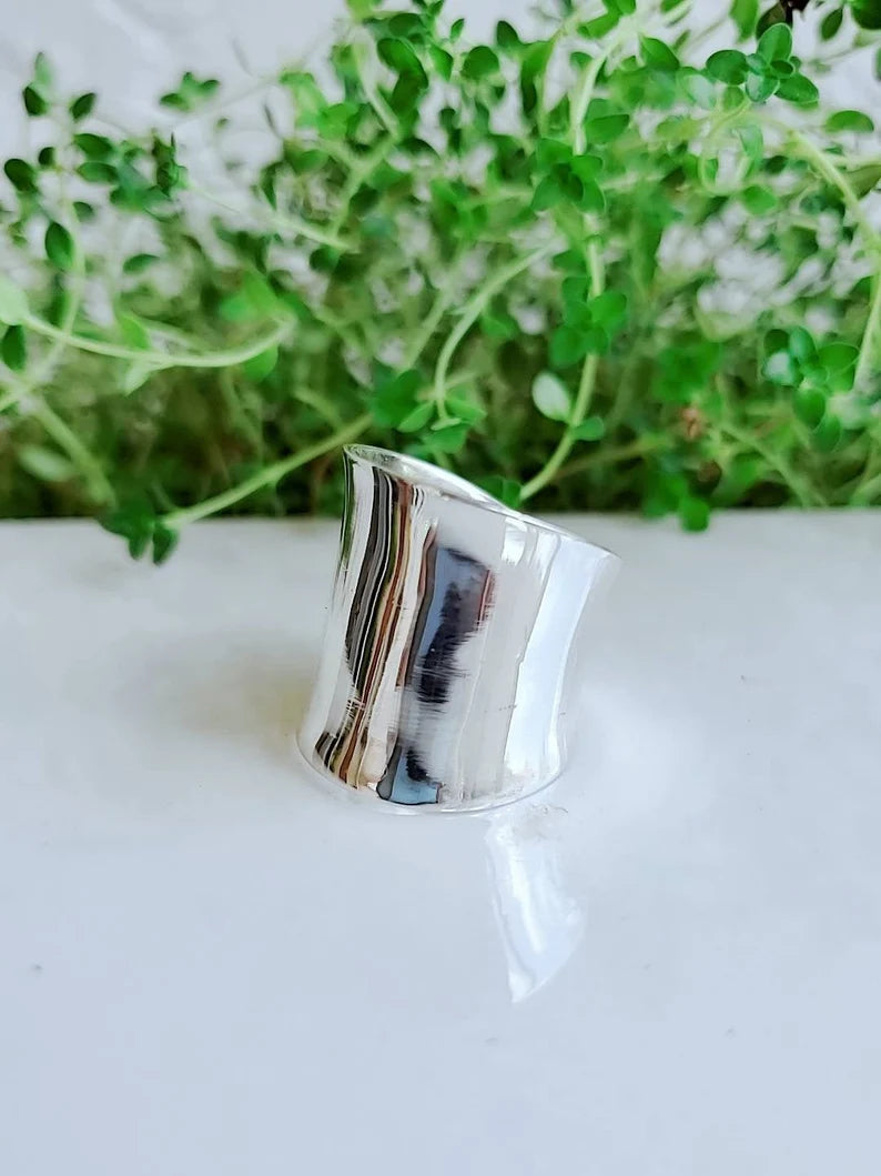 Sterling Silver Solid 925 Bold Concave Ring