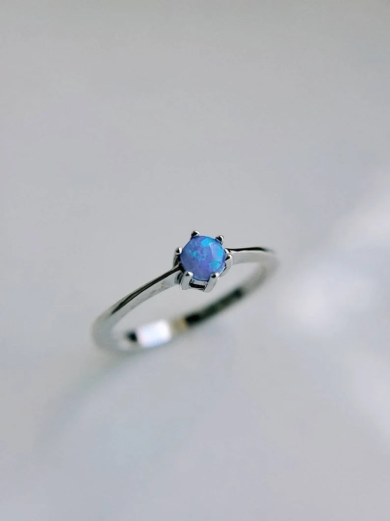 Solitaire Blue Opal Sterling Silver Ring