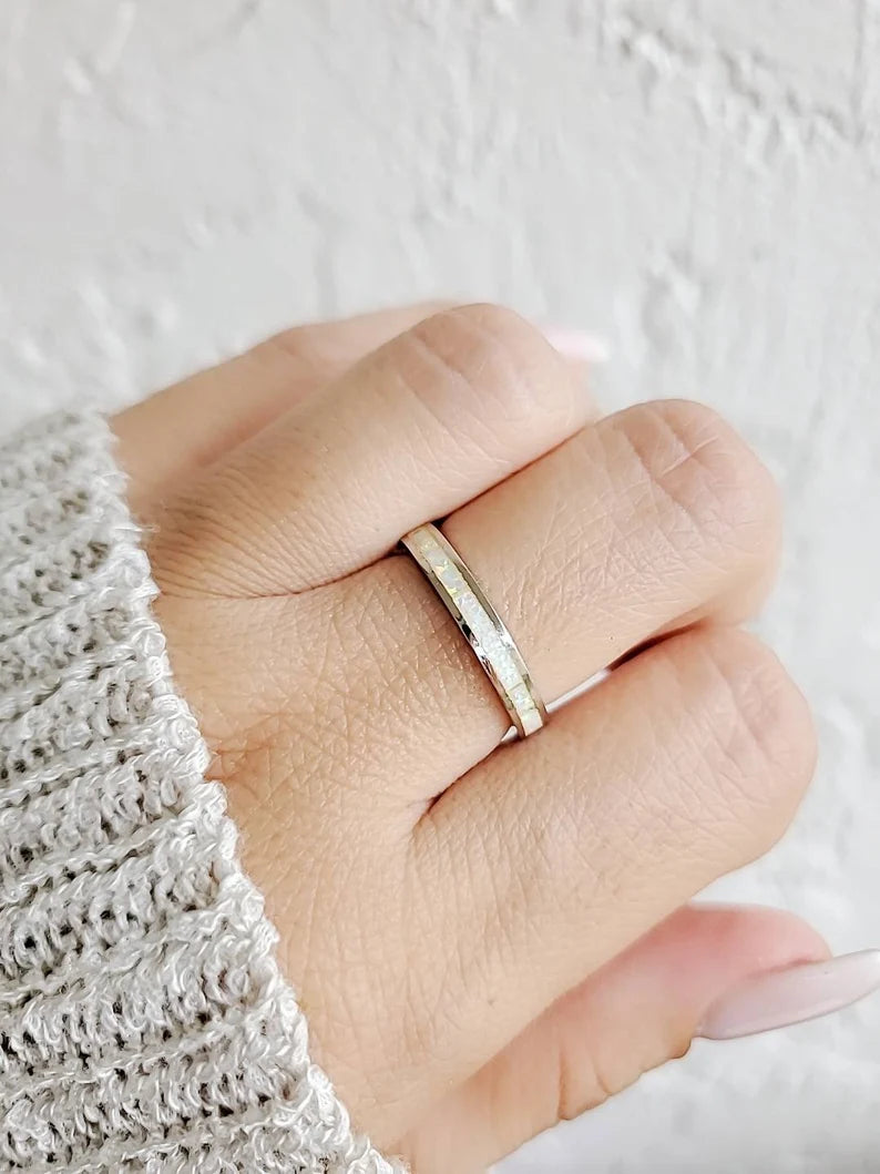 White Opal Sterling Silver Women Ring